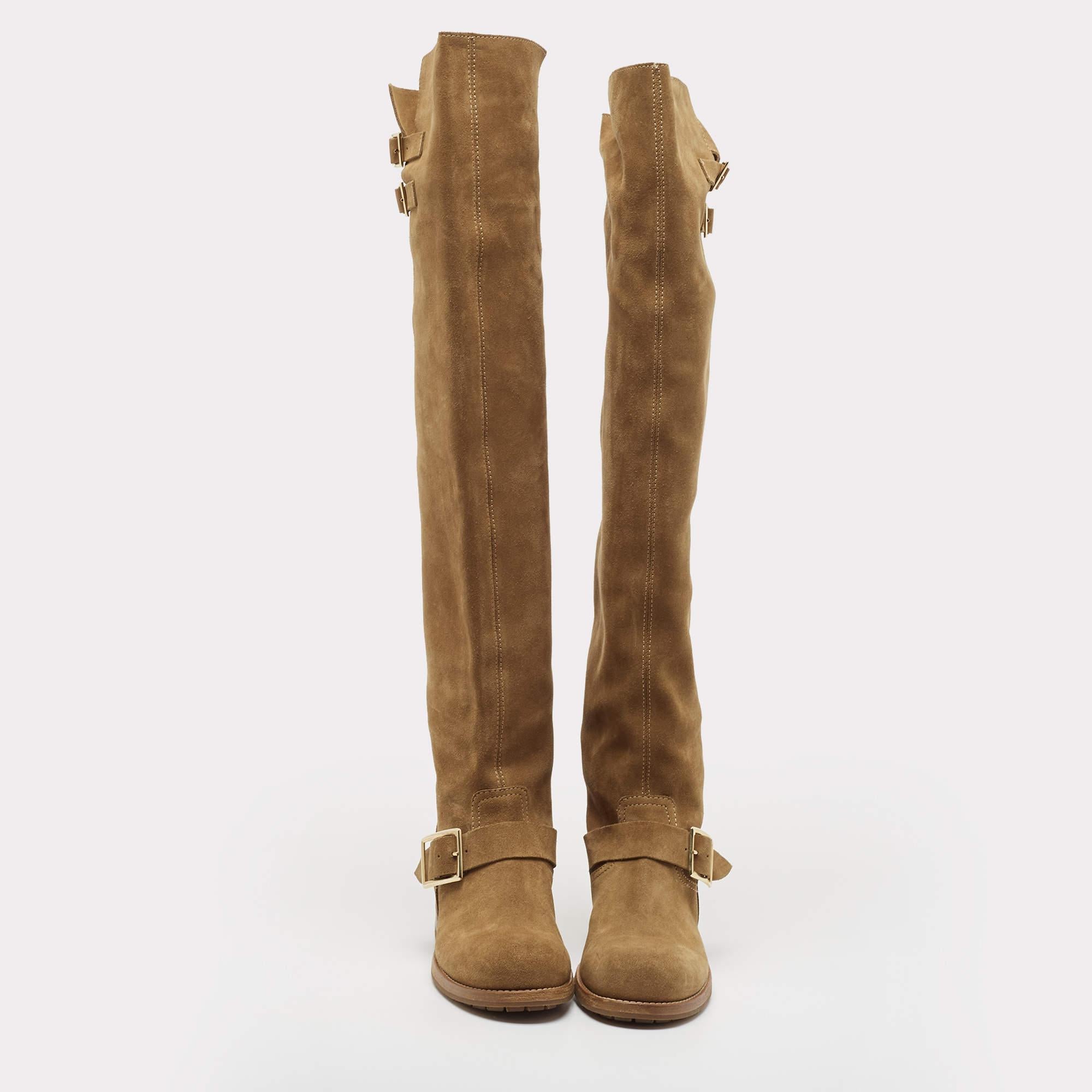 Jimmy Choo Brown Suede Yearn Buckle Over the Knee Boots Size 36 For Sale 3