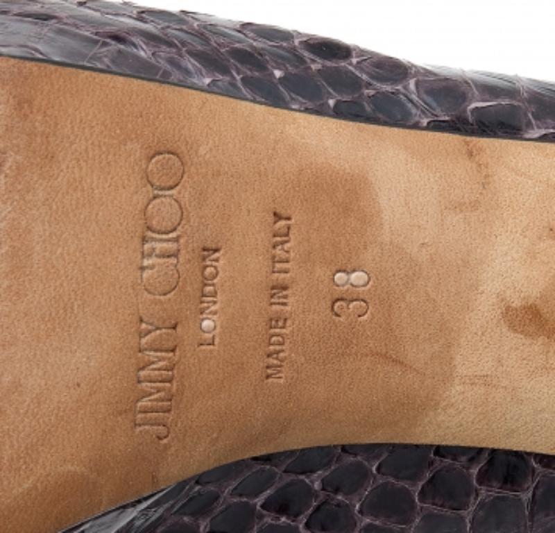 Jimmy Choo Brown Wasserschlange Peep-Toe Sandalen Größe 38 im Zustand „Gut“ im Angebot in Dubai, Al Qouz 2