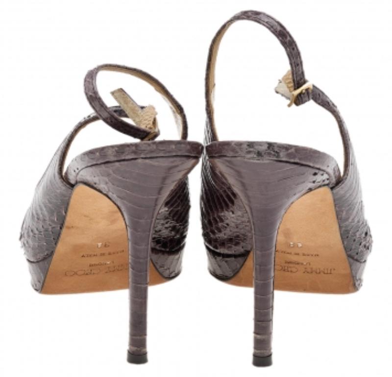Jimmy Choo Brown Wasserschlange Peep-Toe Sandalen Größe 38 im Angebot 1