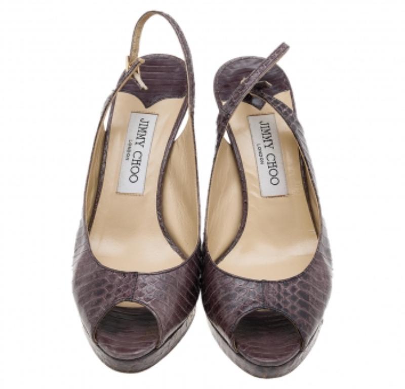 Jimmy Choo Brown Wasserschlange Peep-Toe Sandalen Größe 38 im Angebot 2