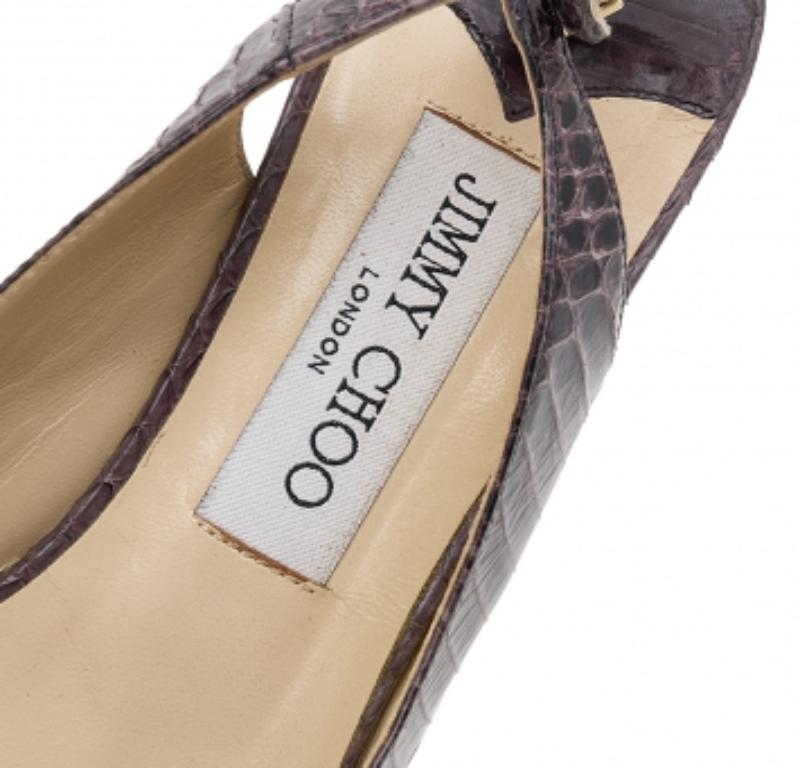 Jimmy Choo Brown Wasserschlange Peep-Toe Sandalen Größe 38 im Angebot 3