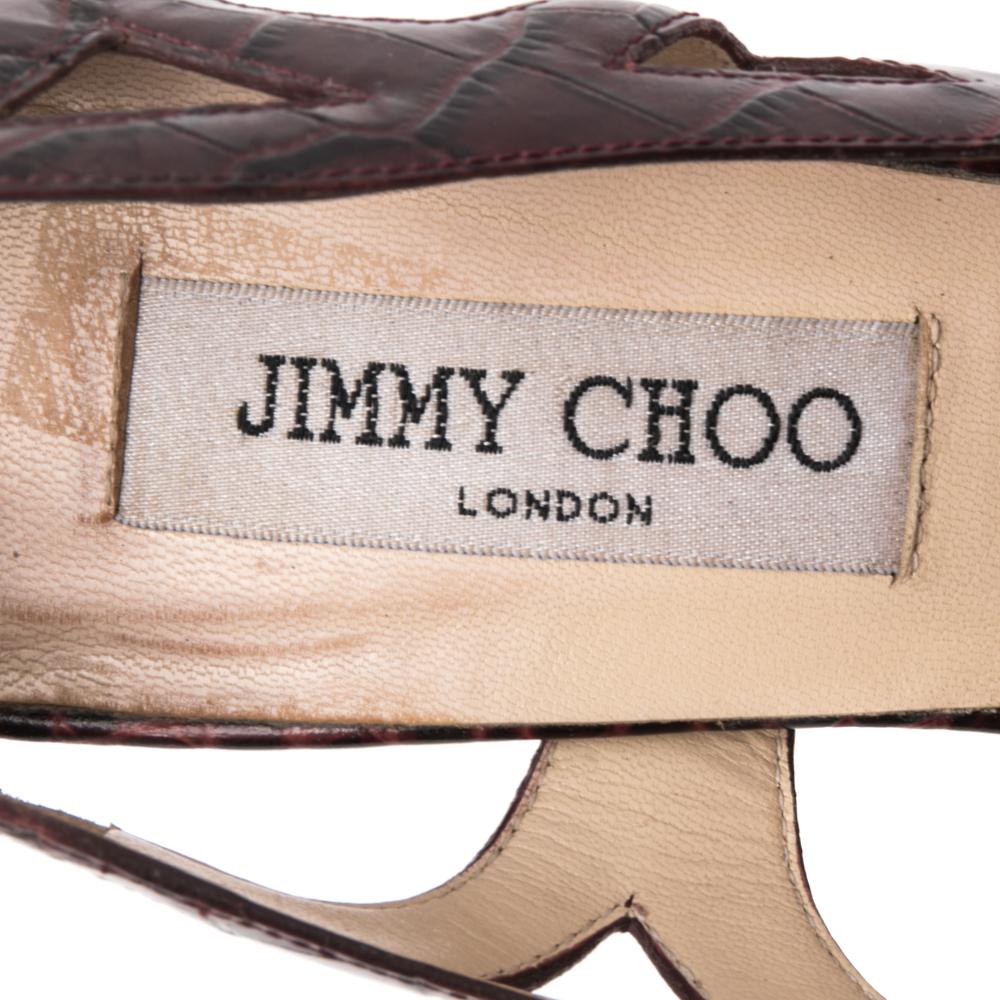 Women's Jimmy Choo Burgundy Croc Embossed Leather Eternal Cut Out Peep Toe Pumps Size 39