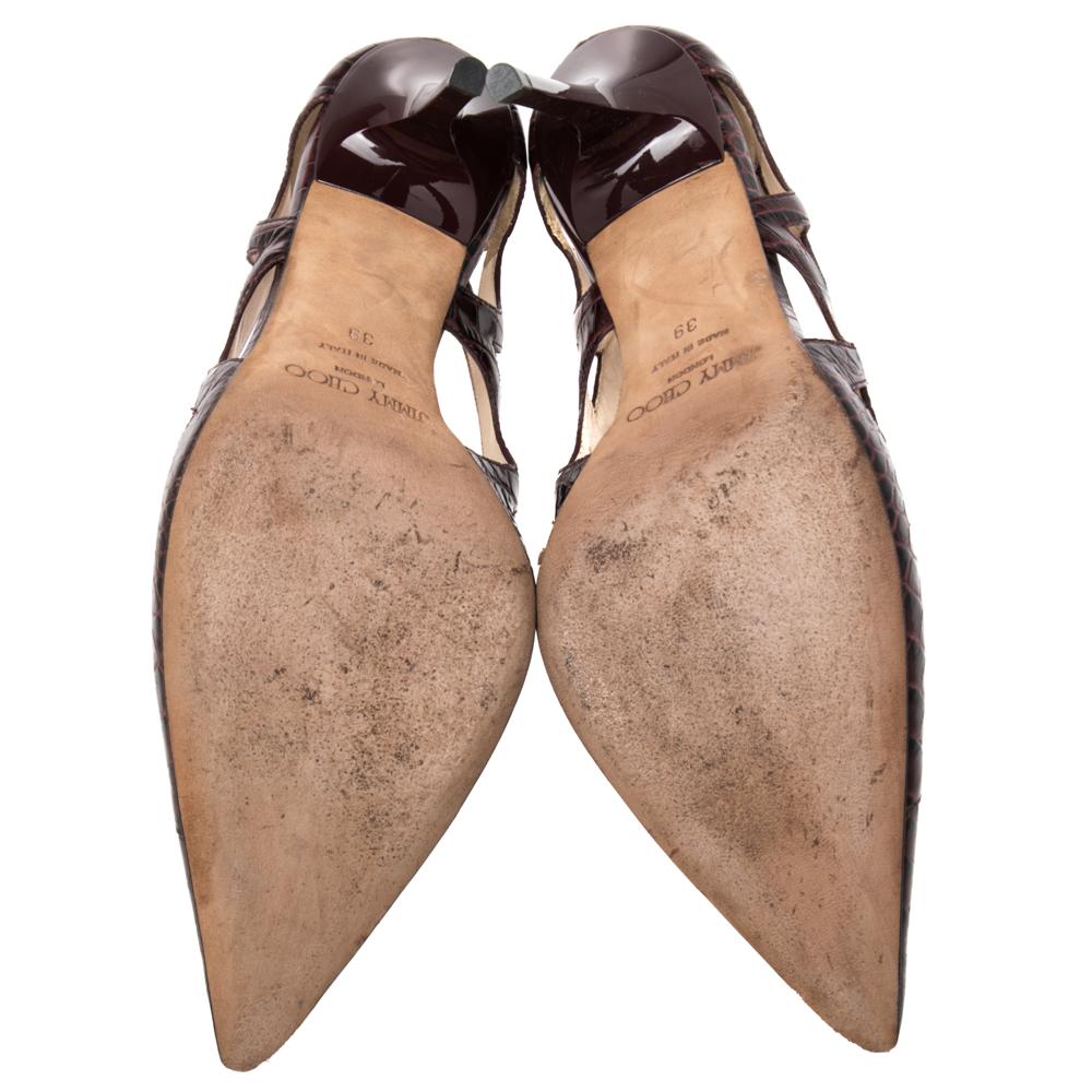 Jimmy Choo Burgundy Croc Embossed Leather Eternal Cut Out Peep Toe Pumps Size 39 1