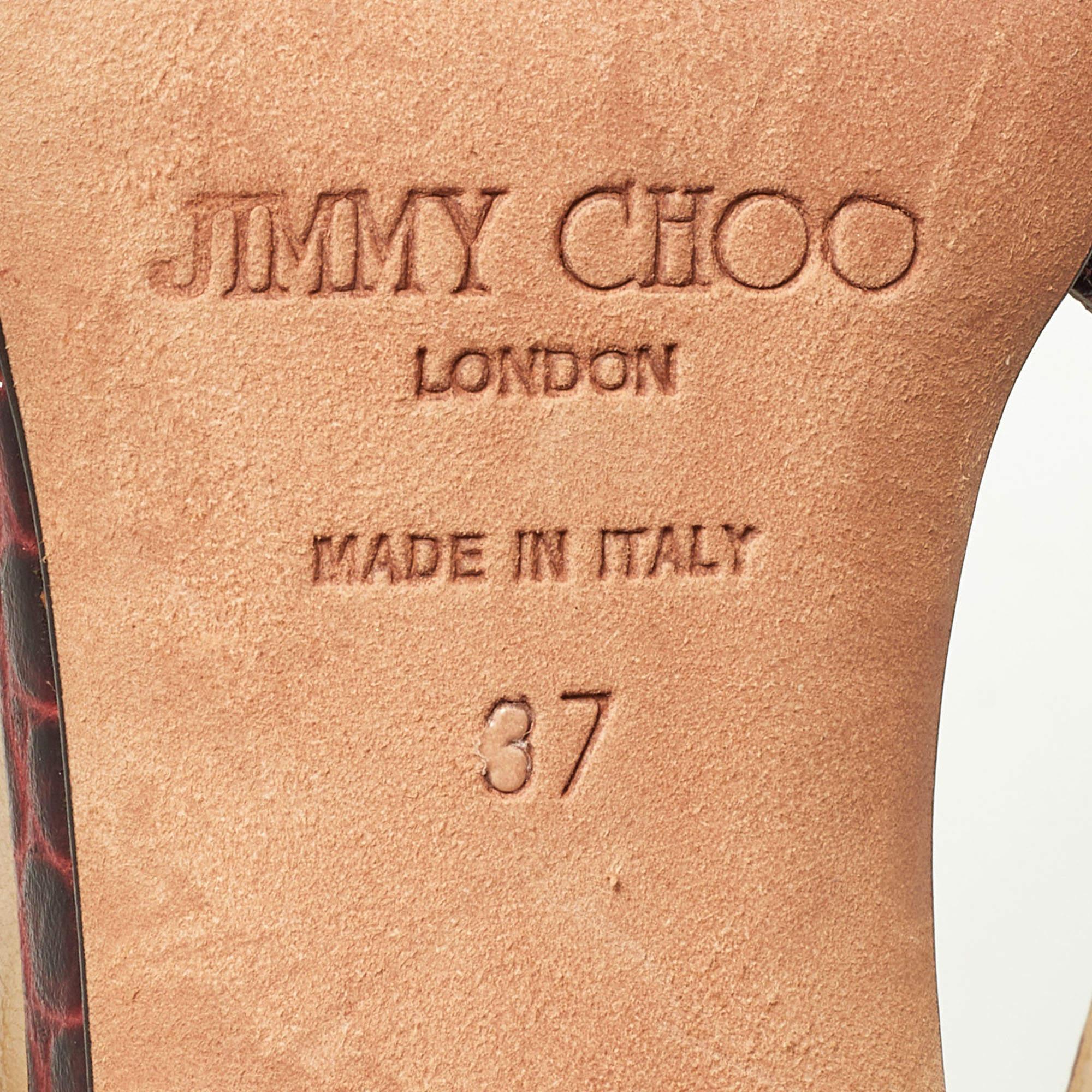 Jimmy Choo Burgundy Croc Embossed Leather Love Pumps  3