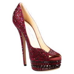 Jimmy Choo Burgundy Crystal Embellished Heels Size IT 39