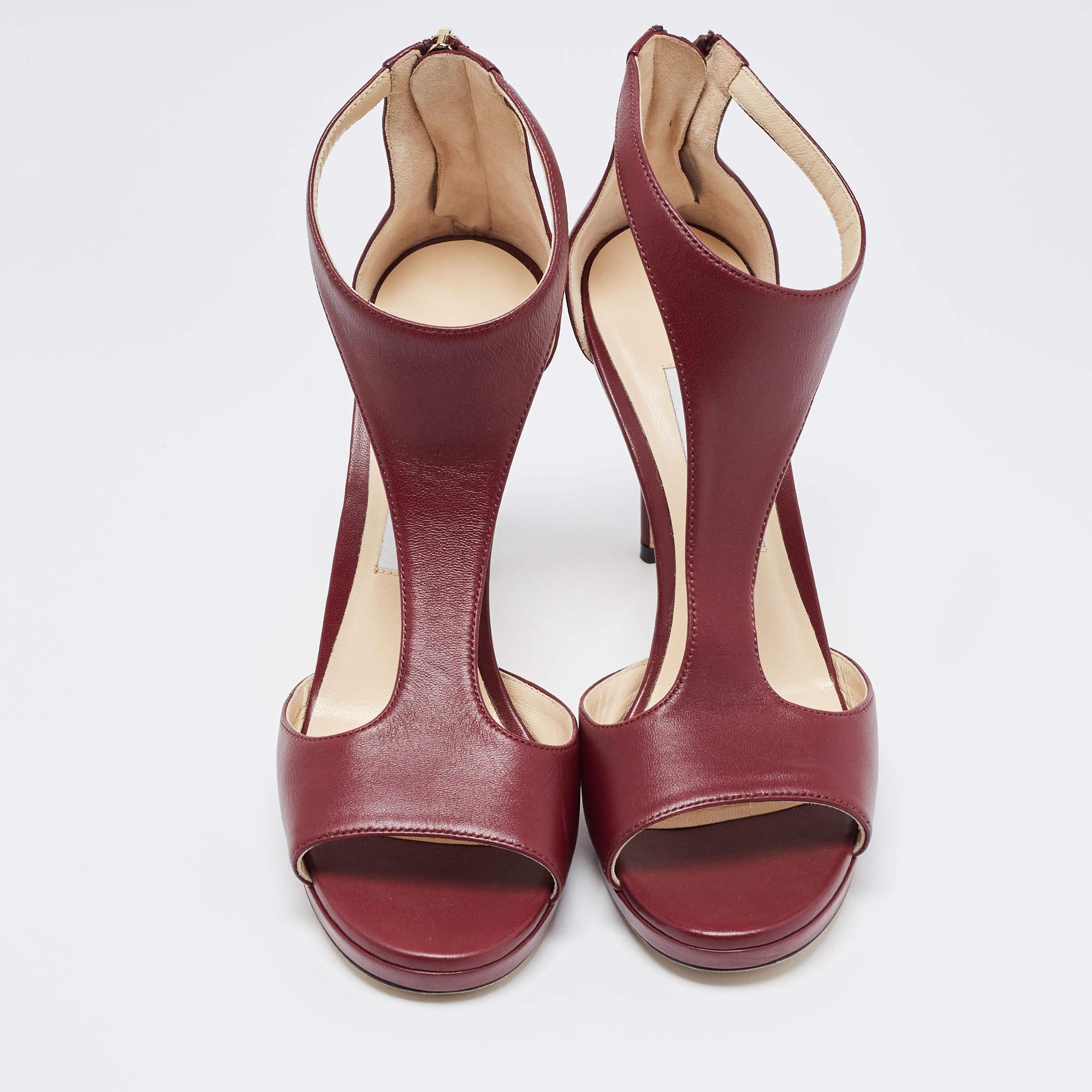 Brown Jimmy Choo Burgundy Leather Lana Sandals Size 37.5 For Sale