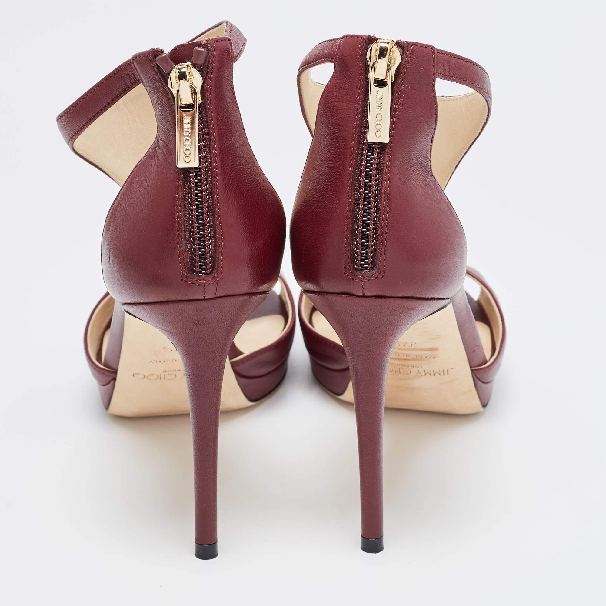 Women's Jimmy Choo Burgundy Leather Lana Sandals Size 37.5 For Sale