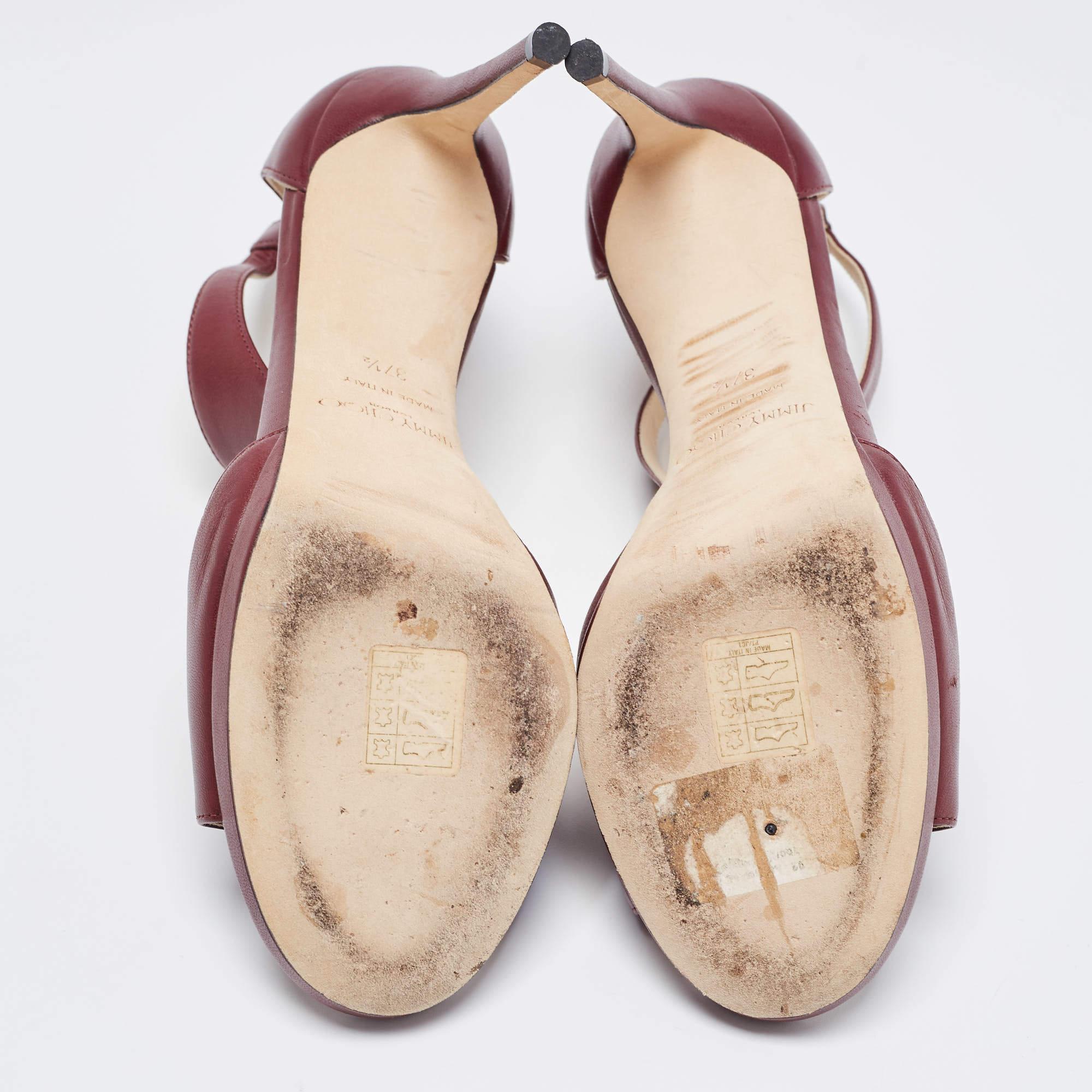 Jimmy Choo Burgundy Leather Lana Sandals Size 37.5 For Sale 1