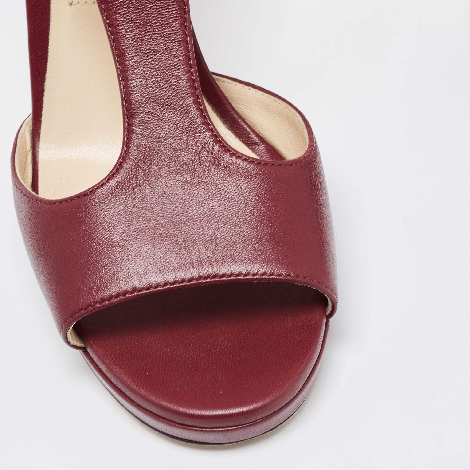 Jimmy Choo Burgundy Leather Lana Sandals Size 37.5 For Sale 3