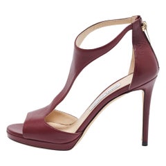 Jimmy Choo Burgunderfarbene Lana-Sandalen aus Leder Größe 37,5
