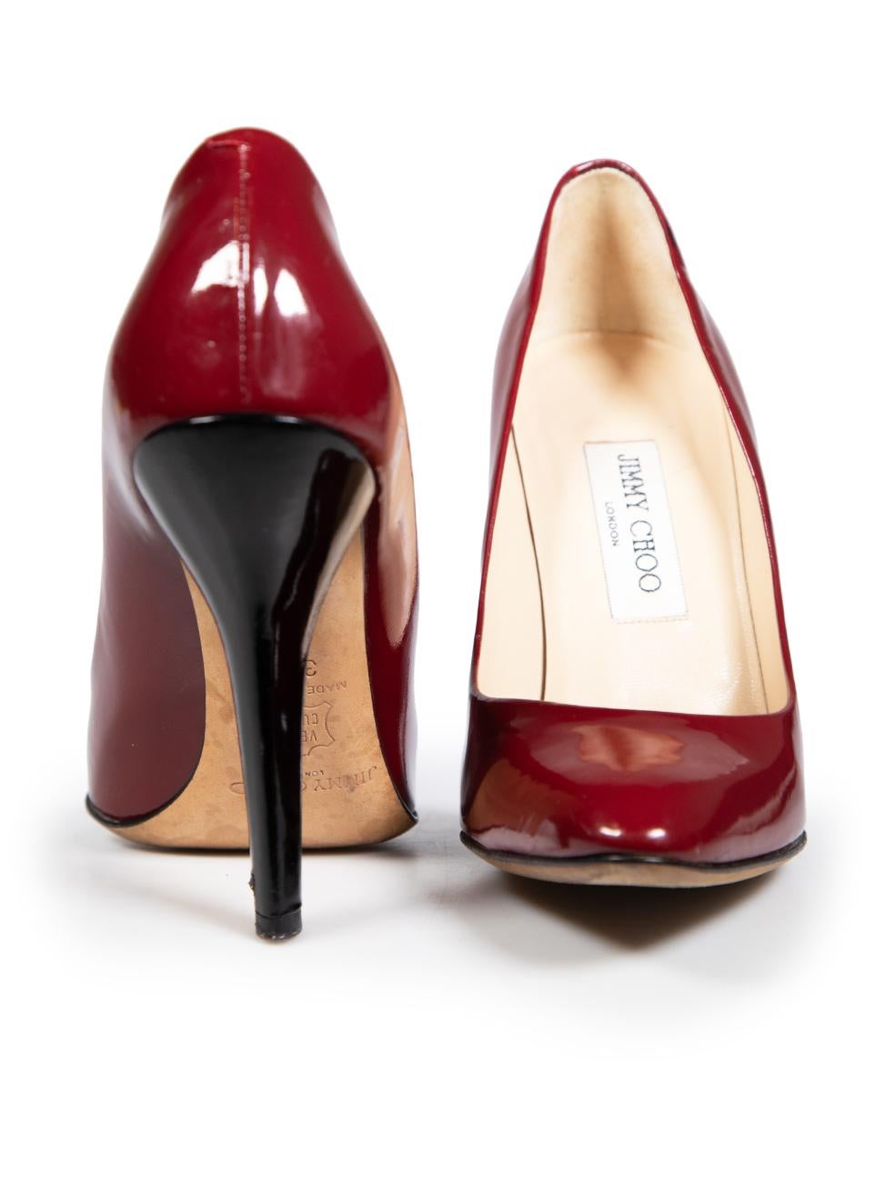 Red Jimmy Choo Burgundy Patent Almond Toe Pumps Size IT 38.5