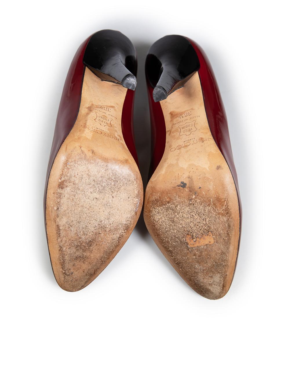 Jimmy Choo Burgundy Patent Almond Toe Pumps Size IT 38.5 In Good Condition In London, GB