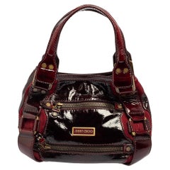 Jimmy Choo Burgundy Patent And Suede Mahala Satchel