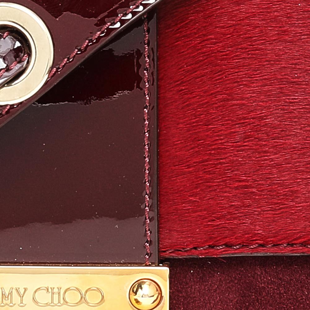 Jimmy Choo Burgundy Patent Leather And Calf Hair Mini Rebel Shoulder Bag 5