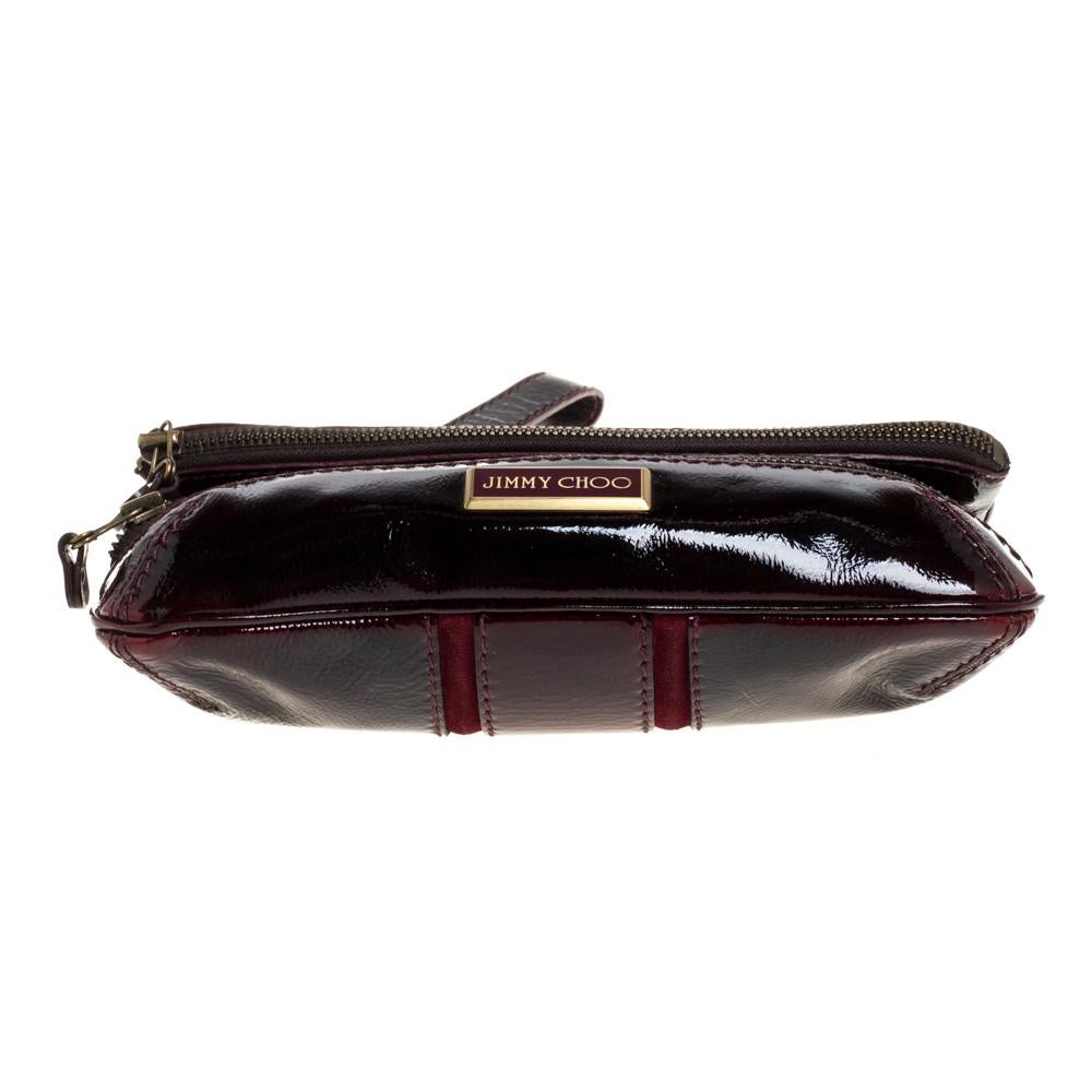 Jimmy Choo Burgundy Patent Leather and Suede Mave Foldover Clutch 2