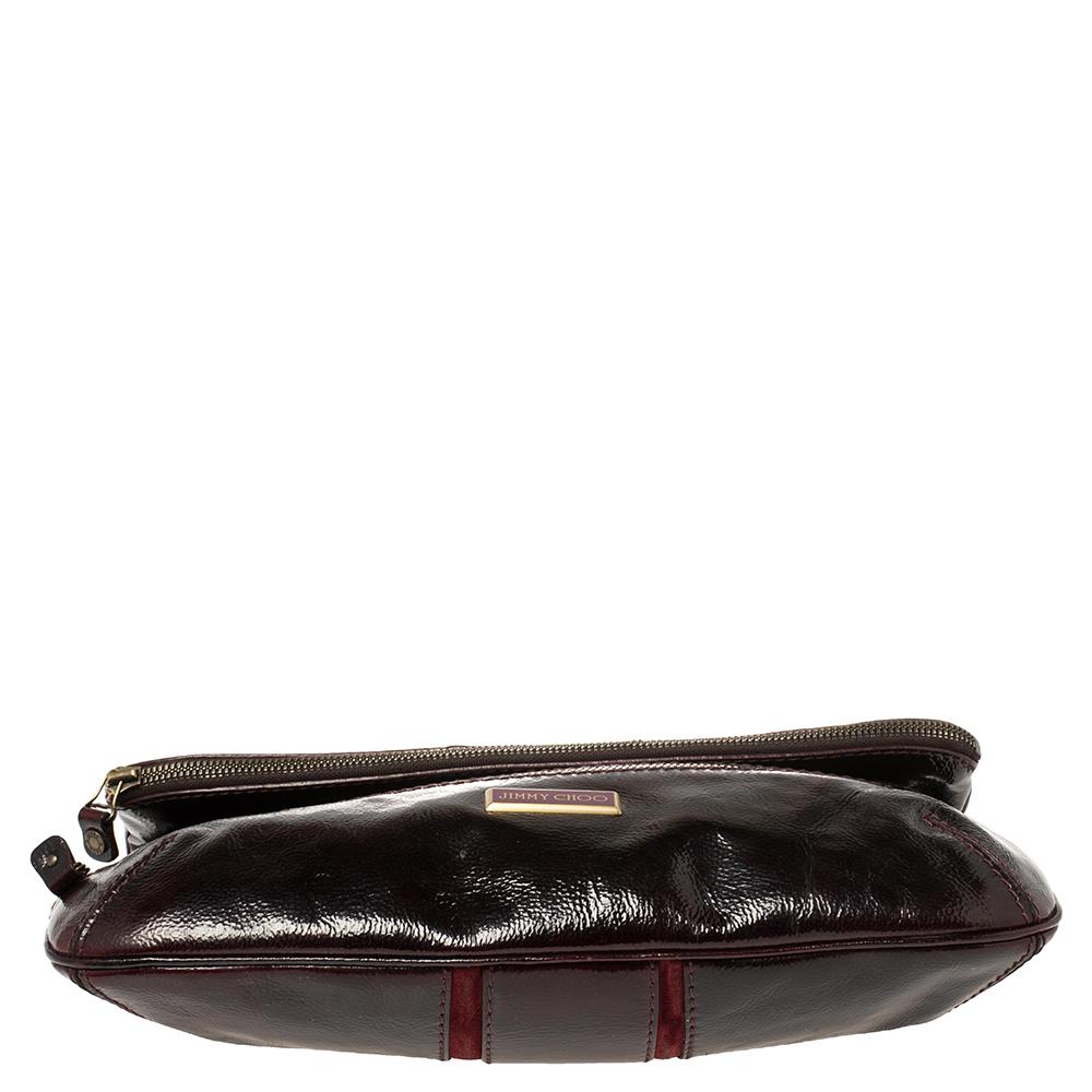 Women's Jimmy Choo Burgundy Patent Leather and Suede Mave Foldover Clutch