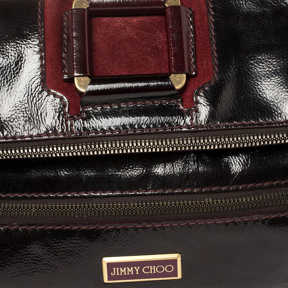 Jimmy Choo Burgundy Patent Leather and Suede Mave Foldover Clutch 1