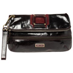 Jimmy Choo Burgundy Patent Leather and Suede Mave Foldover Clutch