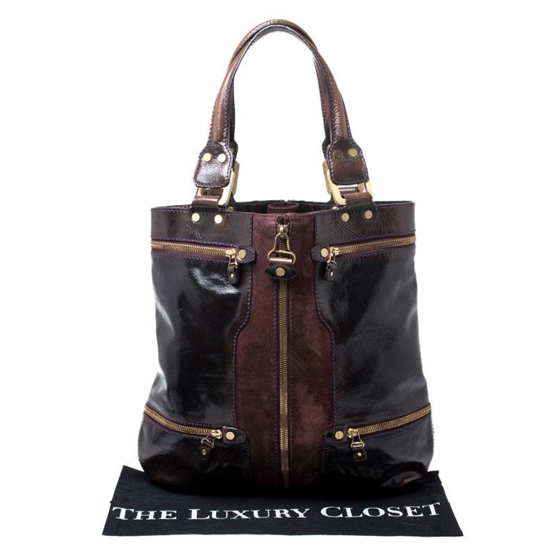 burgundy patent leather handbag