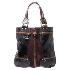 Jimmy Choo Burgundy Patent Leather and Suede Mona Tote