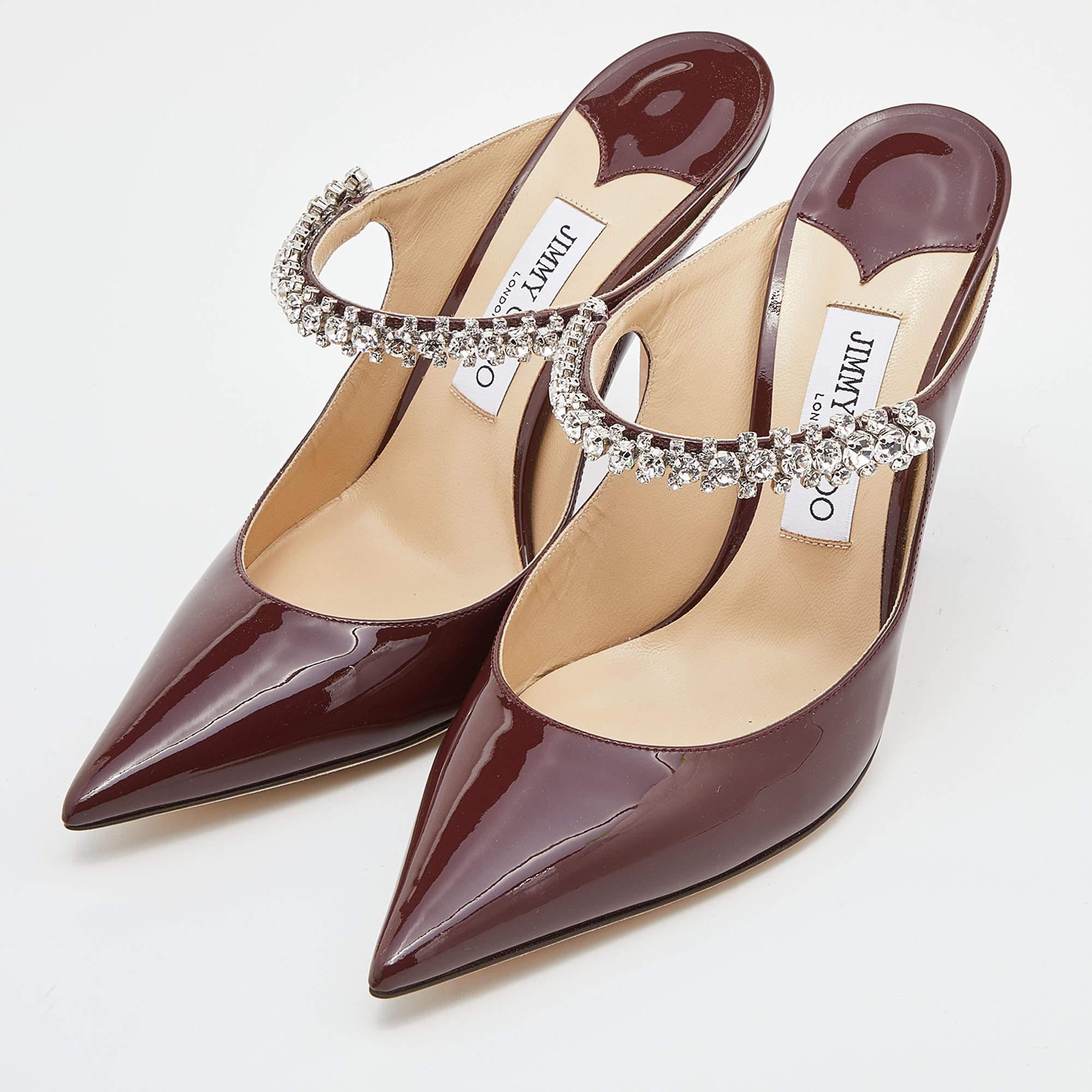 Jimmy Choo Burgundy Patent Leather Bing Mules Size 39.5 In New Condition In Dubai, Al Qouz 2