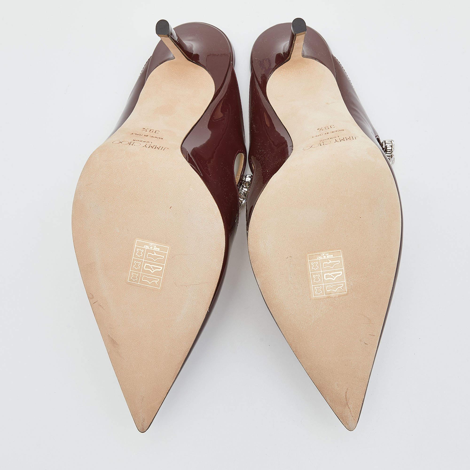 Jimmy Choo Burgundy Patent Leather Bing Mules Size 39.5 4