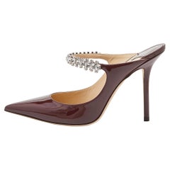Jimmy Choo Burgundy Patent Leather Bing Mules Size 39.5