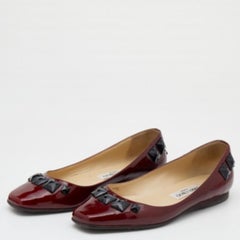 Jimmy Choo Burgundy Patent Leather Crystal Watson Ballet Flats Size 37.5