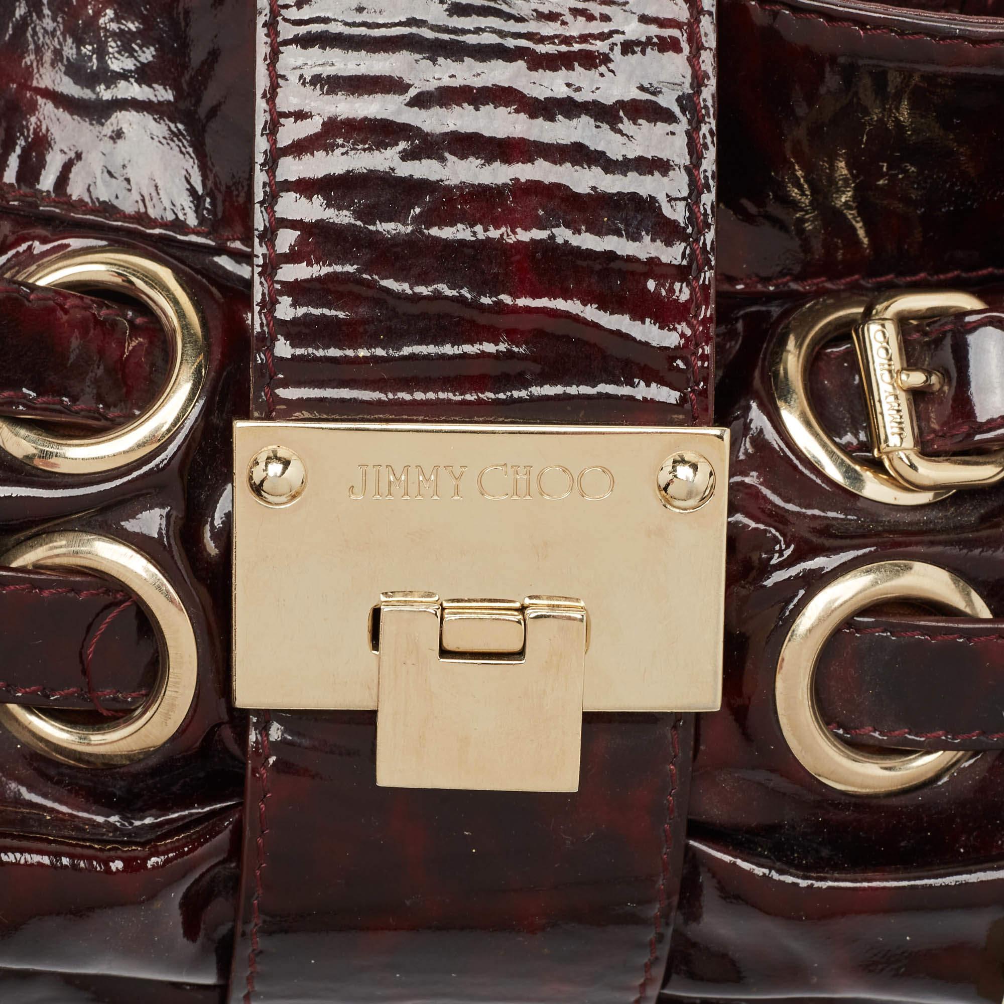 Women's Jimmy Choo Burgundy Patent Leather Oversized Rio Chain Clutch