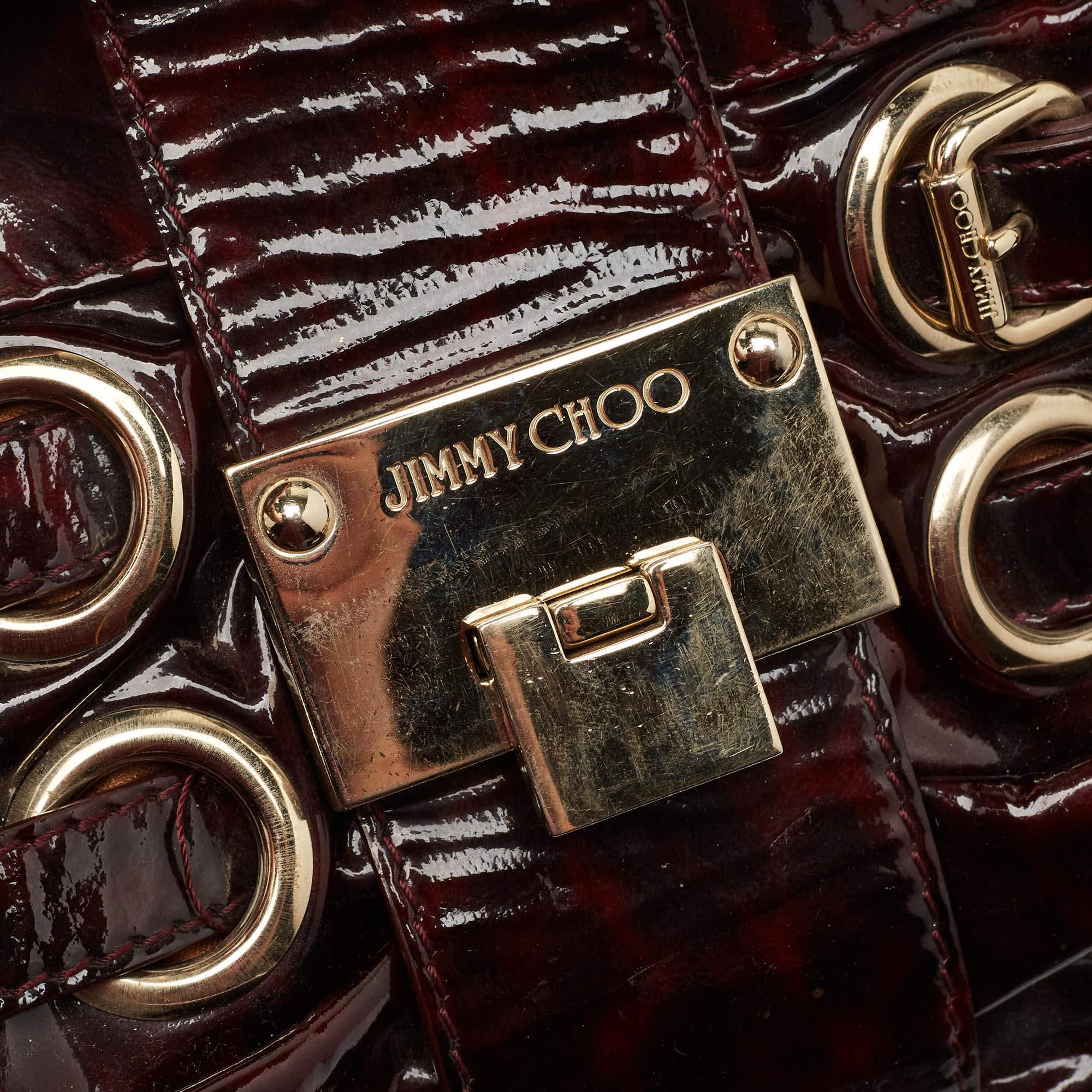 Jimmy Choo Burgundy Patent Leather Oversized Rio Chain Clutch 1