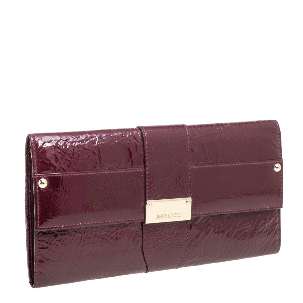 Black Jimmy Choo Burgundy Patent Leather Reese Clutch