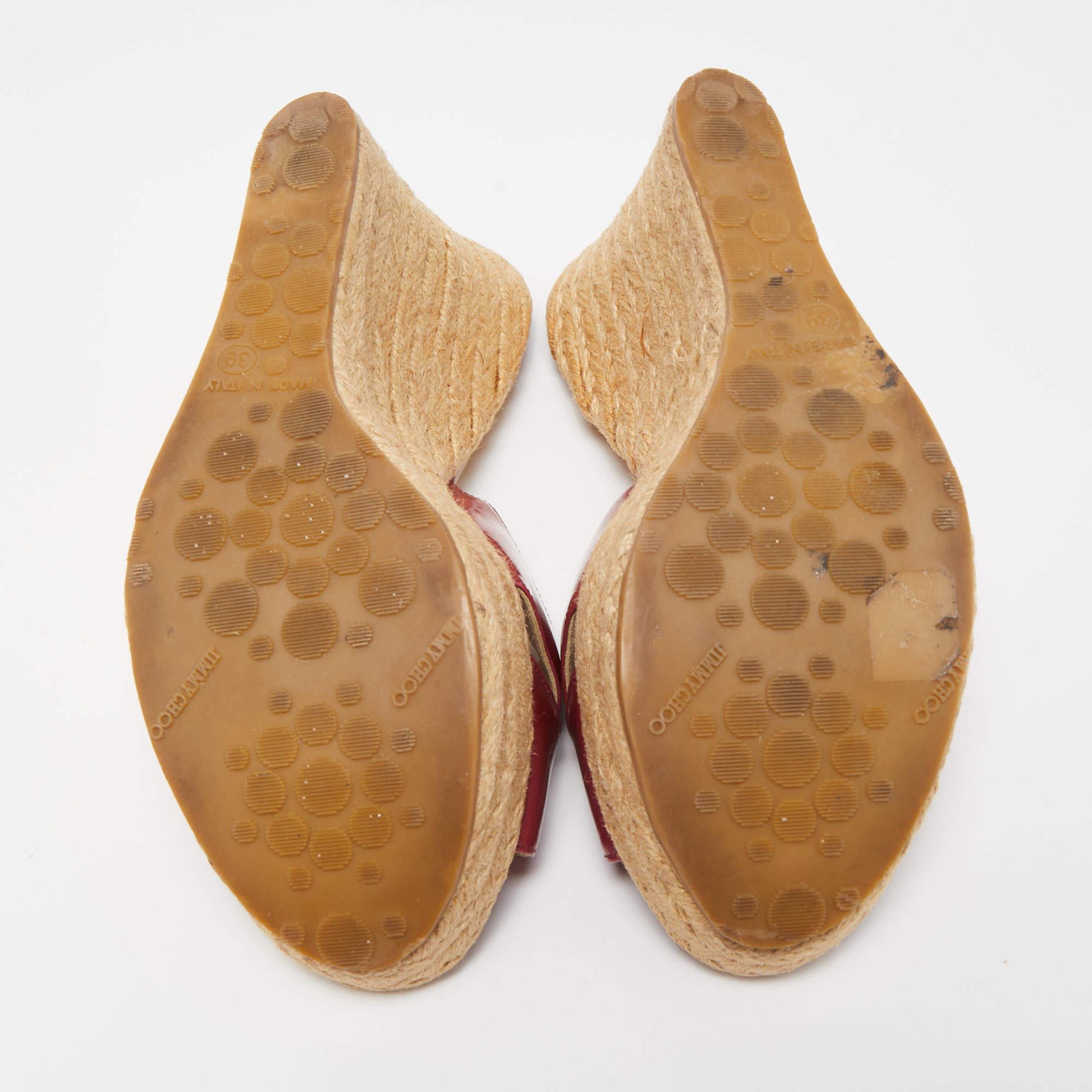Jimmy Choo Burgundy Patent Phyllis Wedge Sandals Size 39 1