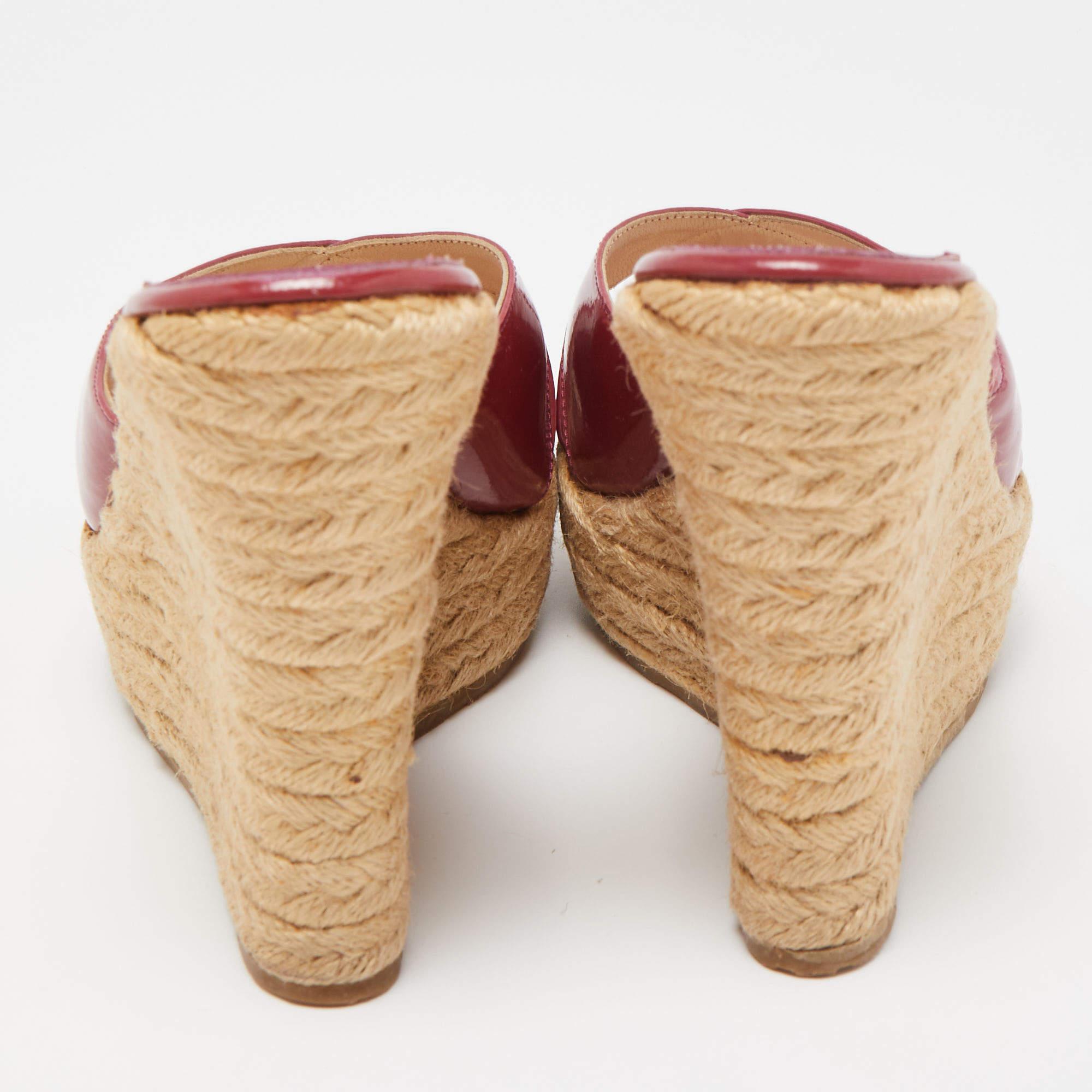 Jimmy Choo Burgundy Patent Phyllis Wedge Sandals Size 39 3