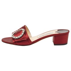 Jimmy Choo Burgundy Satin Crystal Embellished Slide Sandals Size 38.5