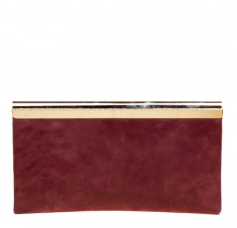 Jimmy Choo Burgunderfarbene schimmernde Leder-Clutch in Charlize im Angebot 6