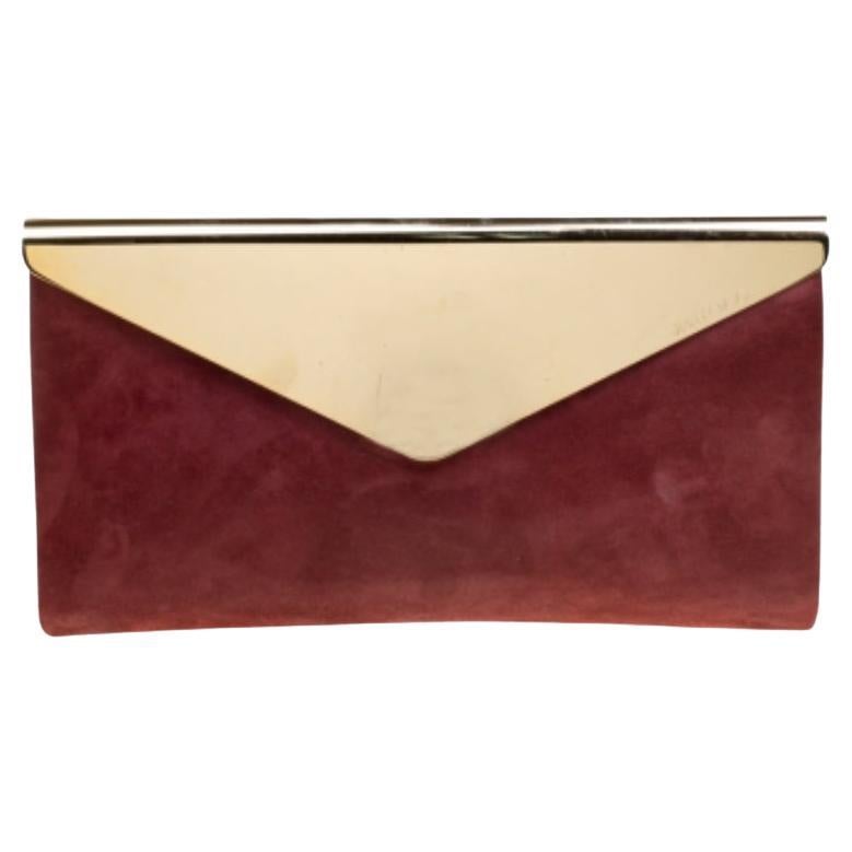 Jimmy Choo Burgunderfarbene schimmernde Leder-Clutch in Charlize im Angebot