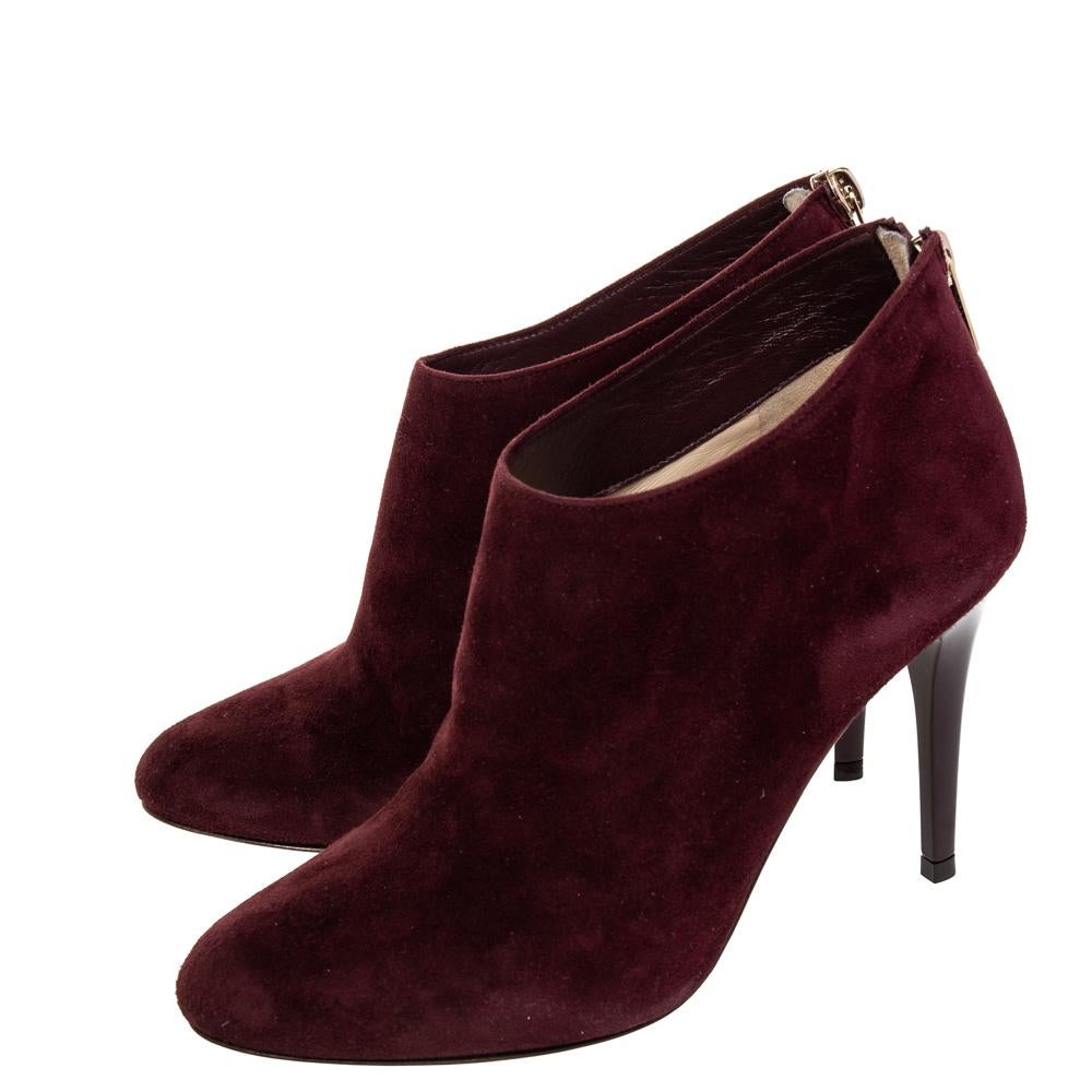 Jimmy Choo Burgundy Suede Ankle Boots Size 37 In Good Condition In Dubai, Al Qouz 2