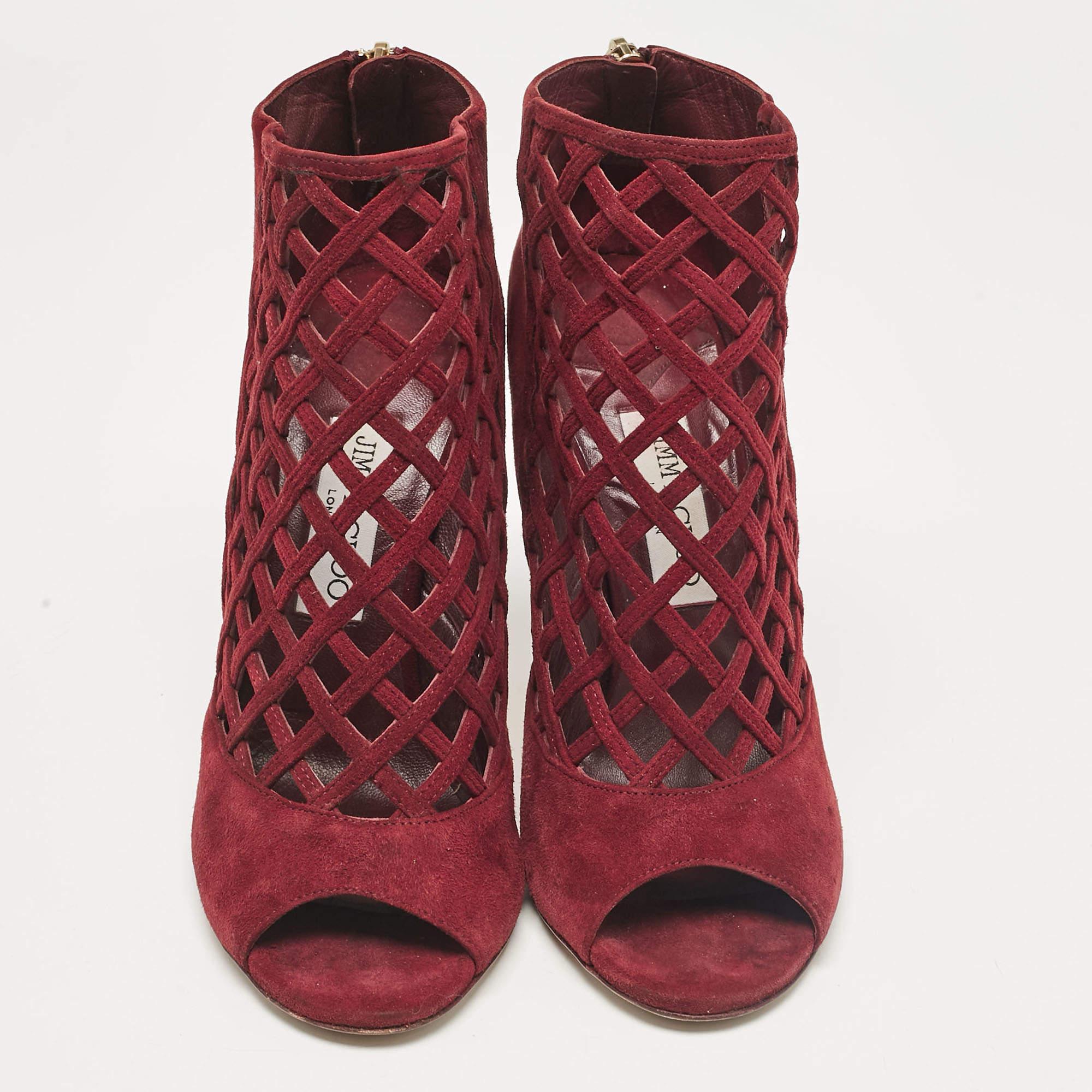 Brown Jimmy Choo Burgundy Suede Ankle Length Boots Size 39 For Sale