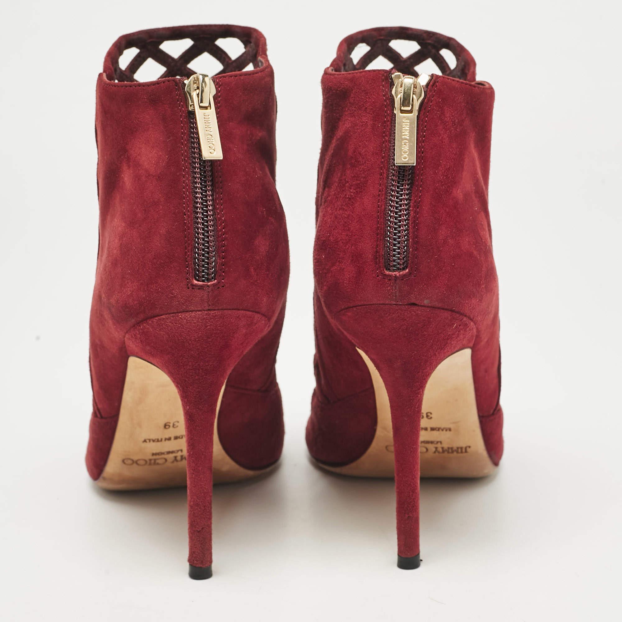 Women's Jimmy Choo Burgundy Suede Ankle Length Boots Size 39 For Sale