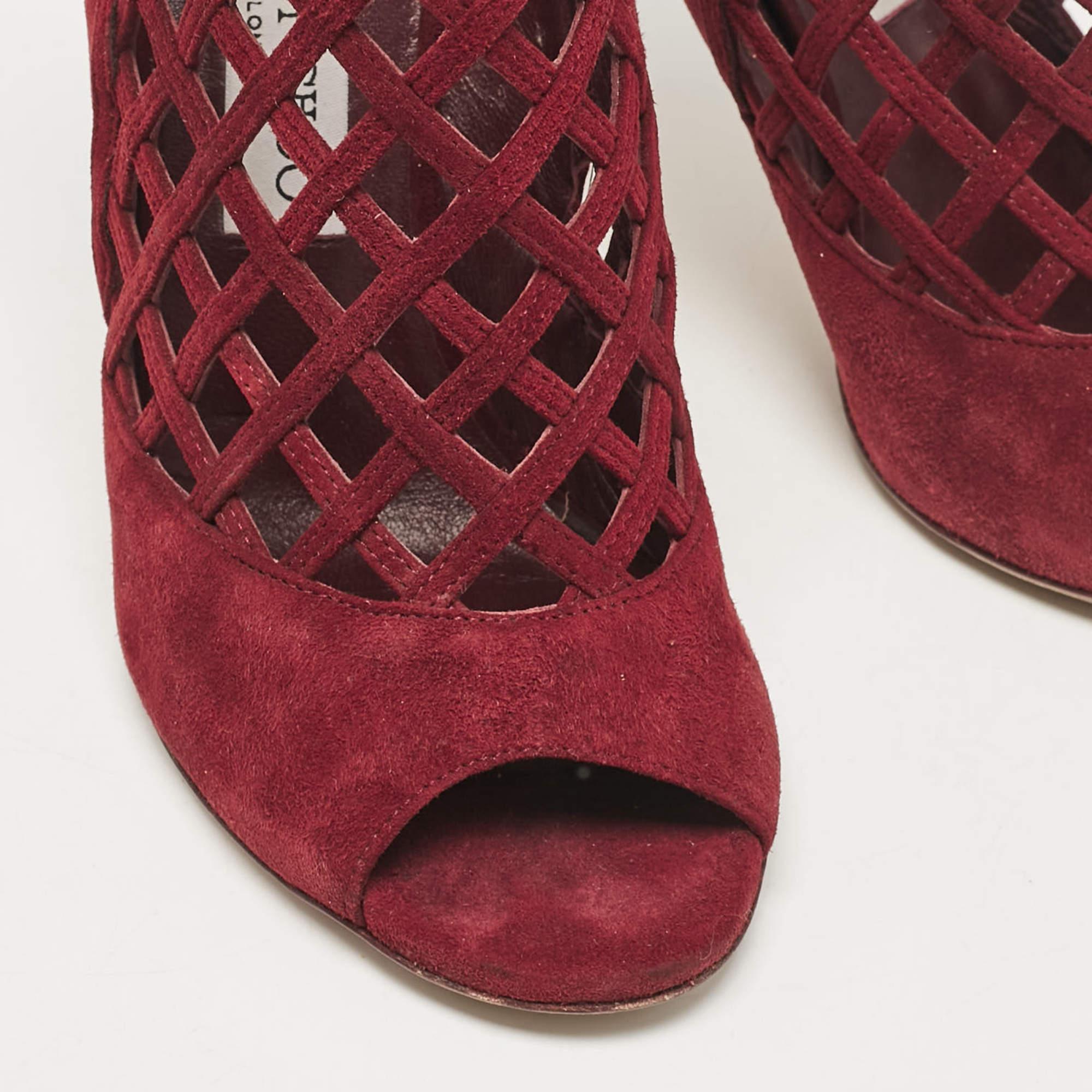 Jimmy Choo Burgundy Suede Ankle Length Boots Size 39 For Sale 2