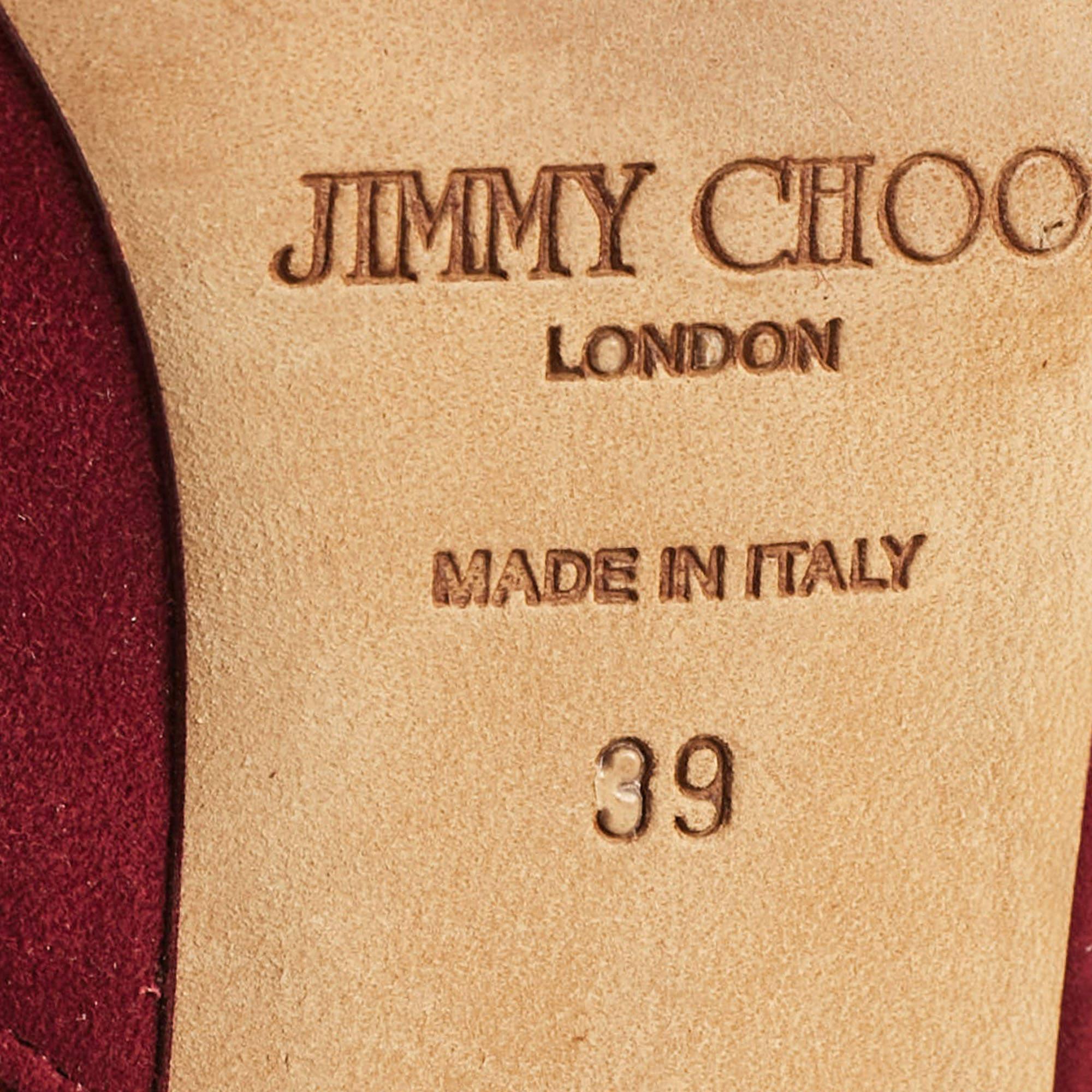 Jimmy Choo Burgundy Suede Ankle Length Boots Size 39 For Sale 3