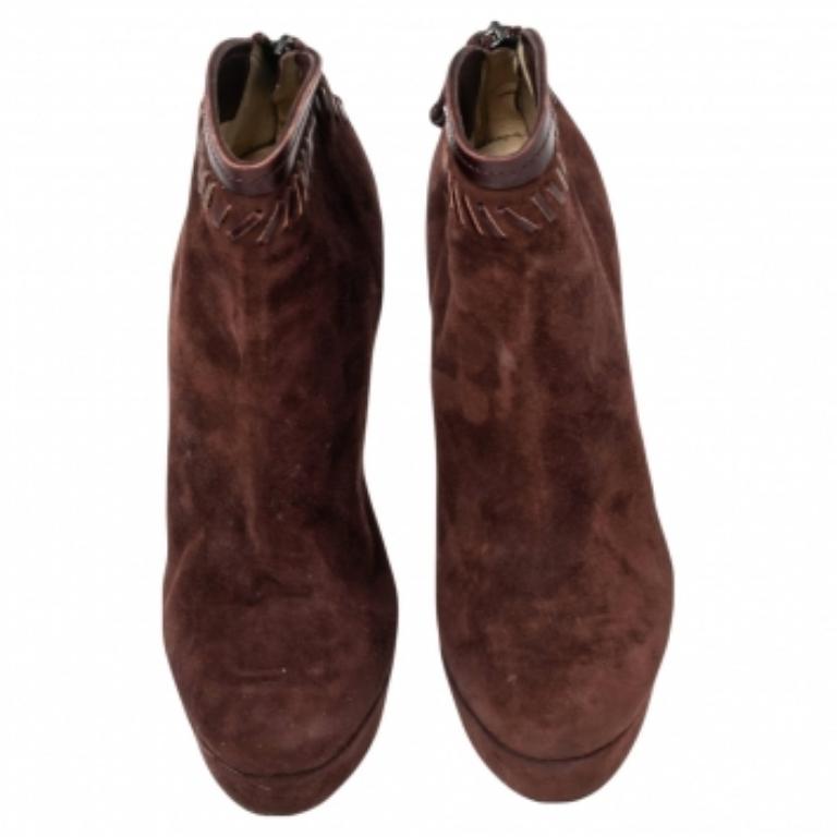 Jimmy Choo Burgundy Suede Back Zipper Ankle  Boots Size 37 1