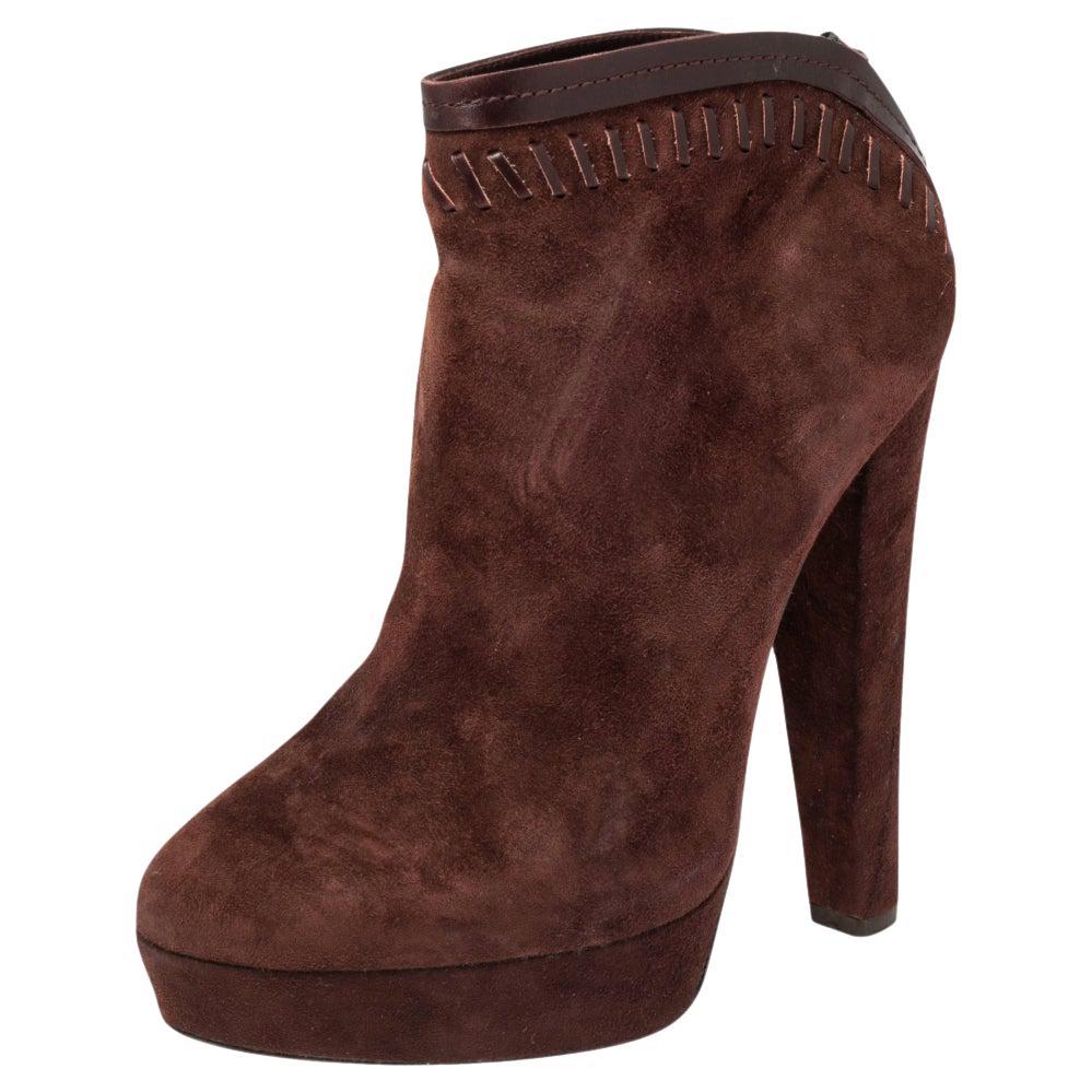 Jimmy Choo Burgundy Suede Back Zipper Ankle Boots Size 37 For Sale