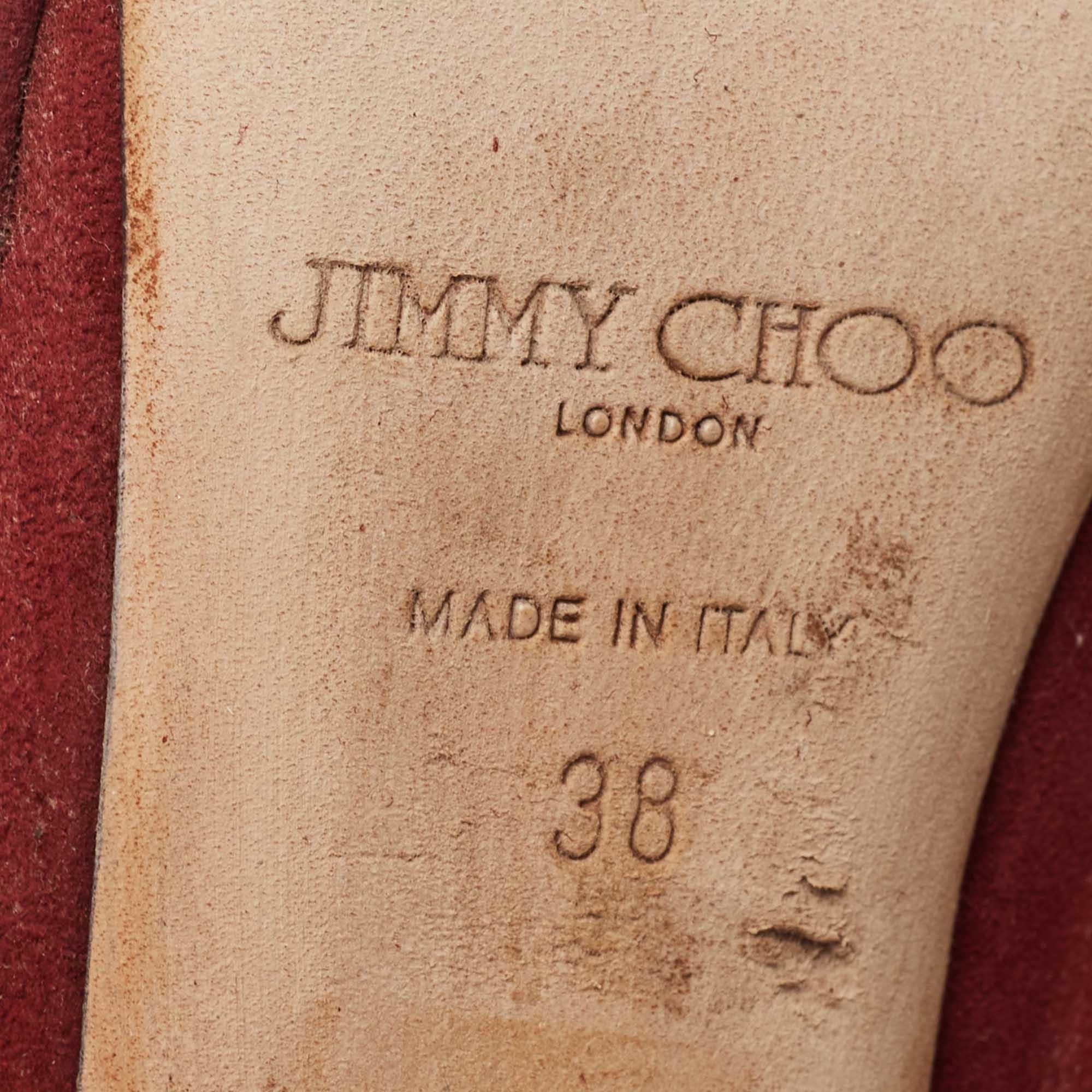 Jimmy Choo Burgundy Suede Floral Cut Out Peep Toe Ankle Booties Size 38 For Sale 2