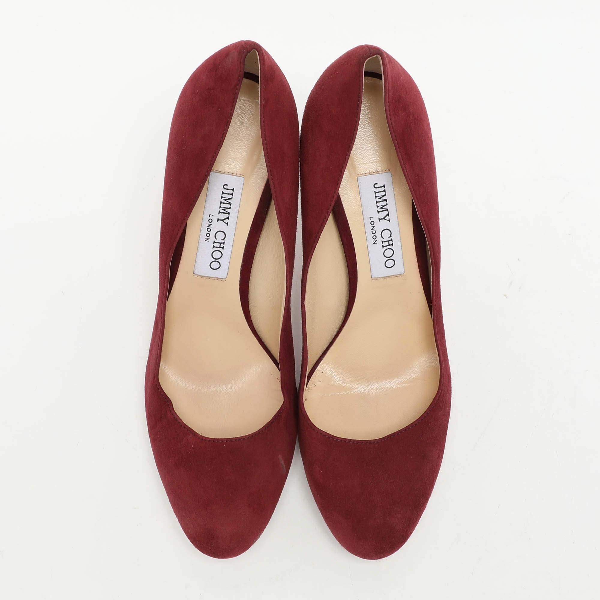 Brown Jimmy Choo Burgundy Suede Pumps Size 39.5 For Sale