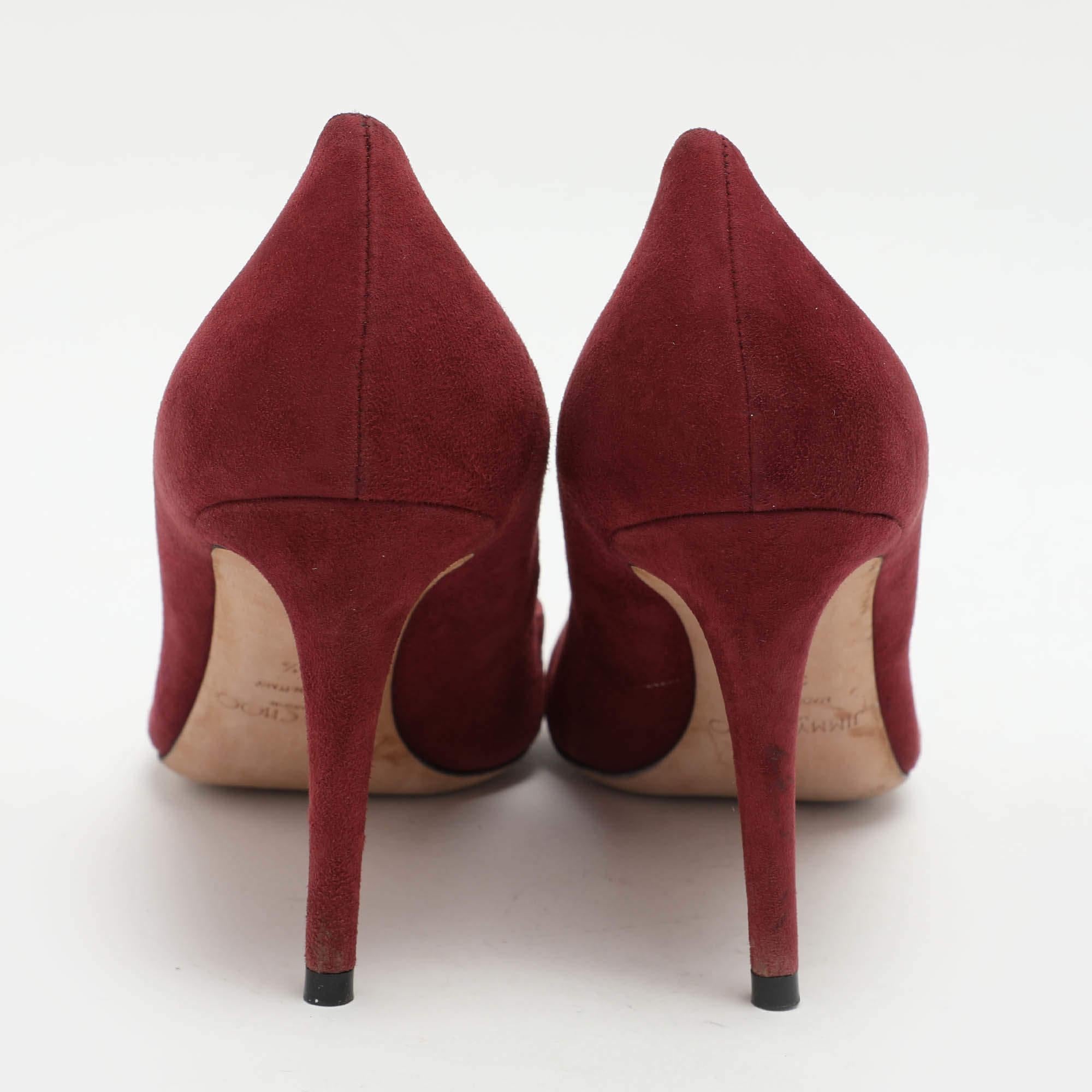 Women's Jimmy Choo Burgundy Suede Pumps Size 39.5 For Sale