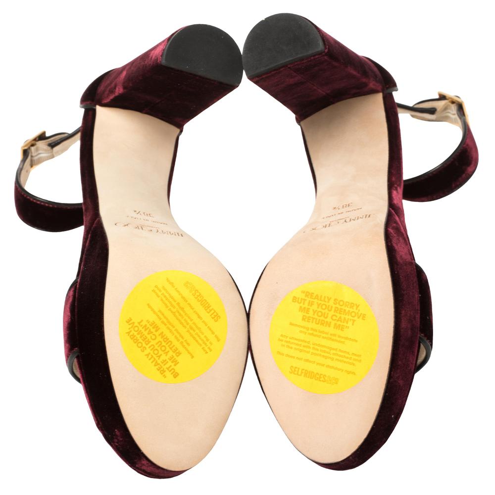 Black Jimmy Choo Burgundy Velvet Ankle Strap Platform Sandals Size 38.5