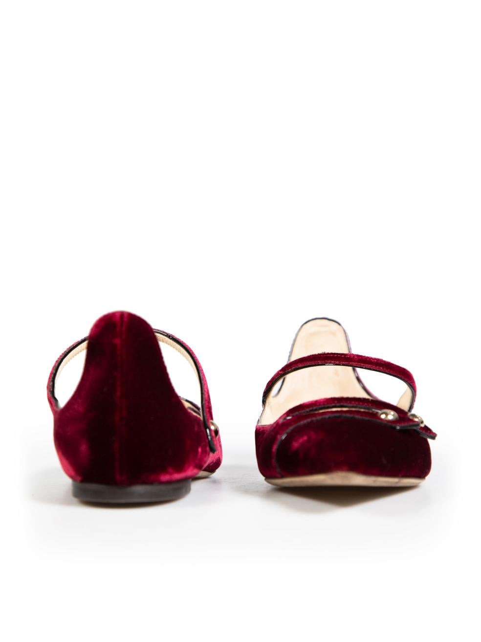 Black Jimmy Choo Burgundy Velvet Layton Mary Jane Flats Size IT 37.5