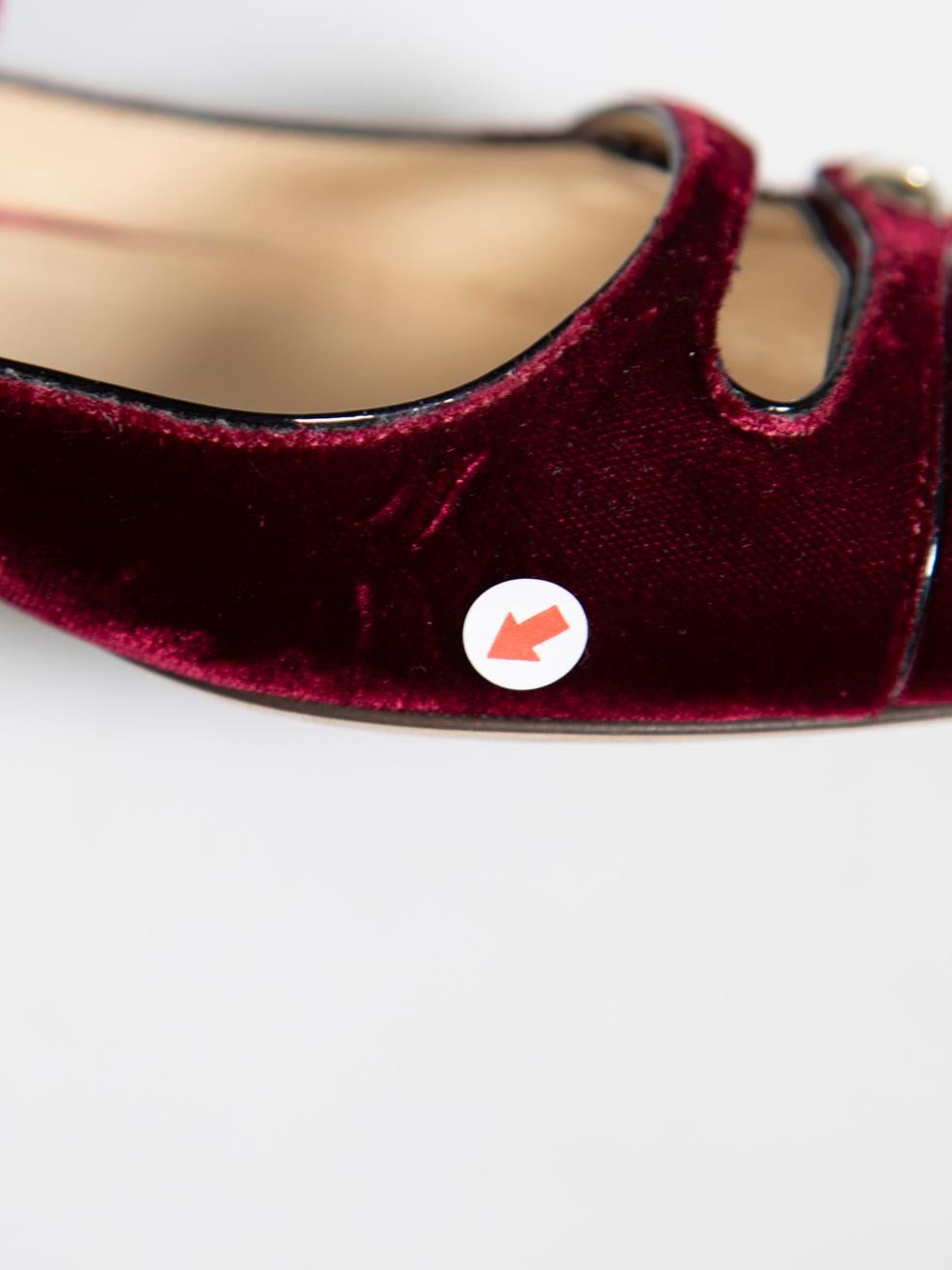 Jimmy Choo Burgundy Velvet Layton Mary Jane Flats Size IT 37.5 1