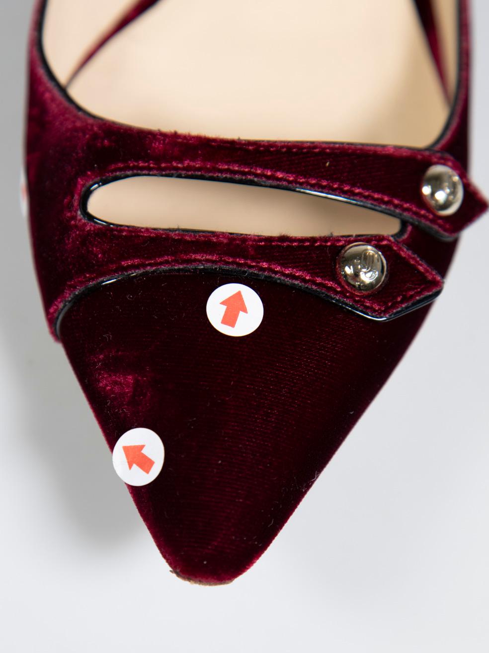 Jimmy Choo Burgundy Velvet Layton Mary Jane Flats Size IT 37.5 2